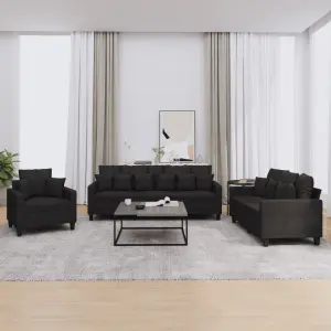 3-cz. komplet wypoczynkowy z poduszkami, czarny, tkanina