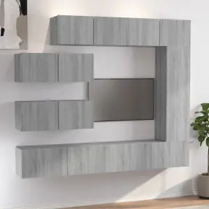 Zestaw 7 szafek TV, szary dąb sonoma, materiał drewnopochodny