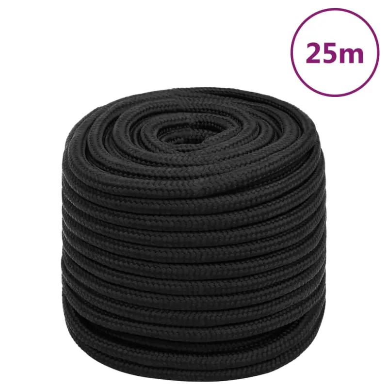 Linka żeglarska, czarna jednolita, 16 mm, 25 m, polipropylen