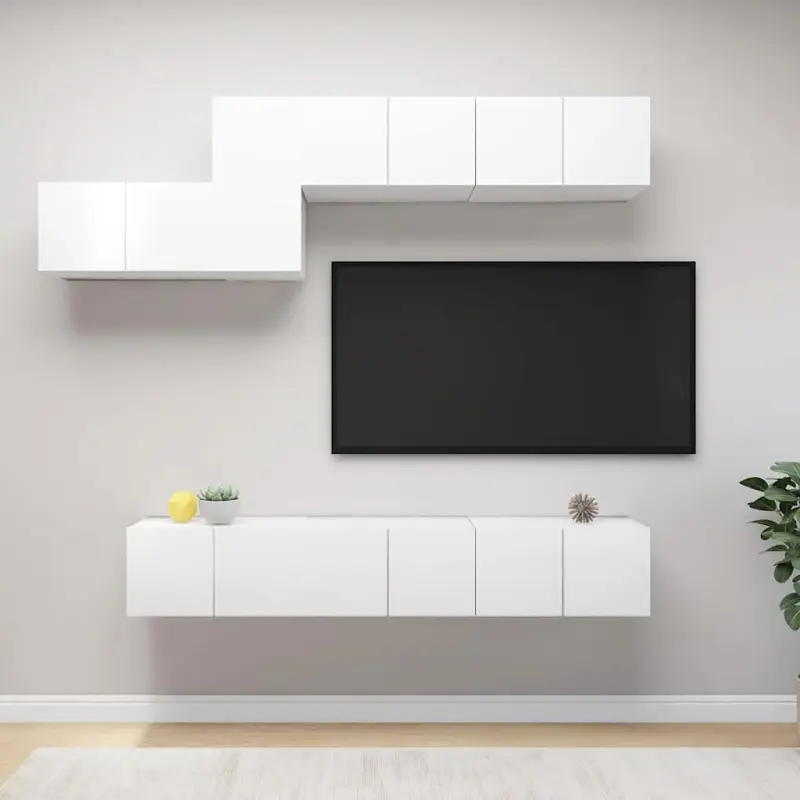 7-cz. zestaw szafek TV, biały, materiał drewnopochodny