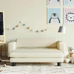 Sofa dziecięca z podnóżkiem, kremowa, 100x50x30 cm, ekoskóra