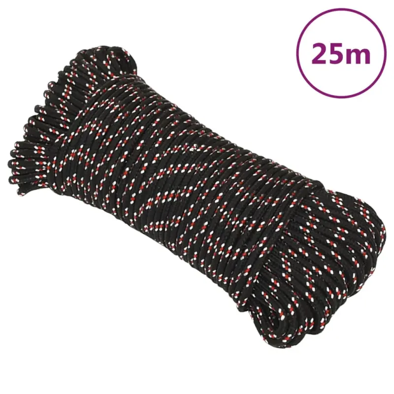Linka żeglarska, czarna, 4 mm, 25 m, polipropylen