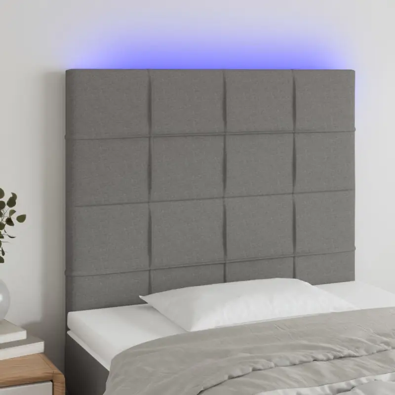 Zagłówek do łóżka z LED, ciemnoszary, 100x5x118/128 cm, tkanina