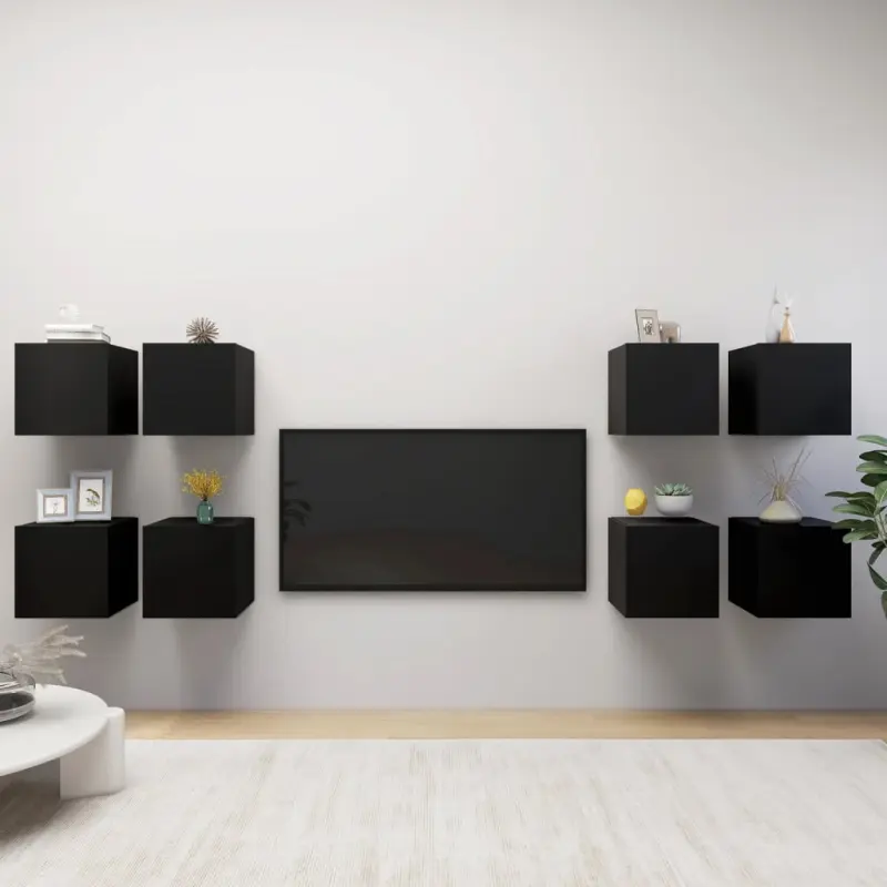 Wiszące szafki TV, 8 szt., czarne, 30,5 x 30 x 30 cm