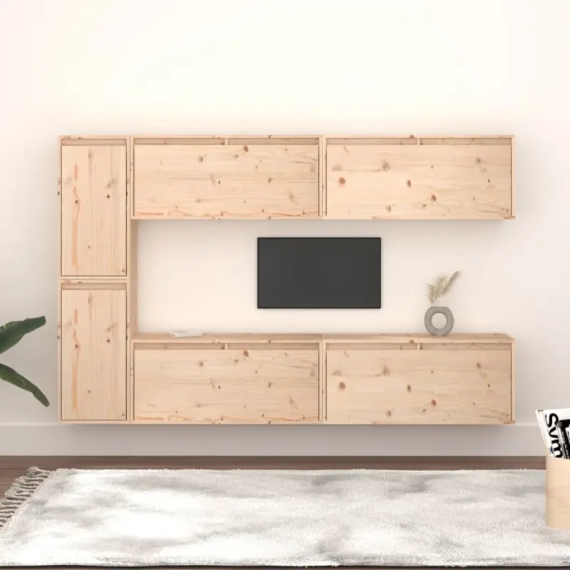 Szafki pod TV, 6 szt., lite drewno sosnowe