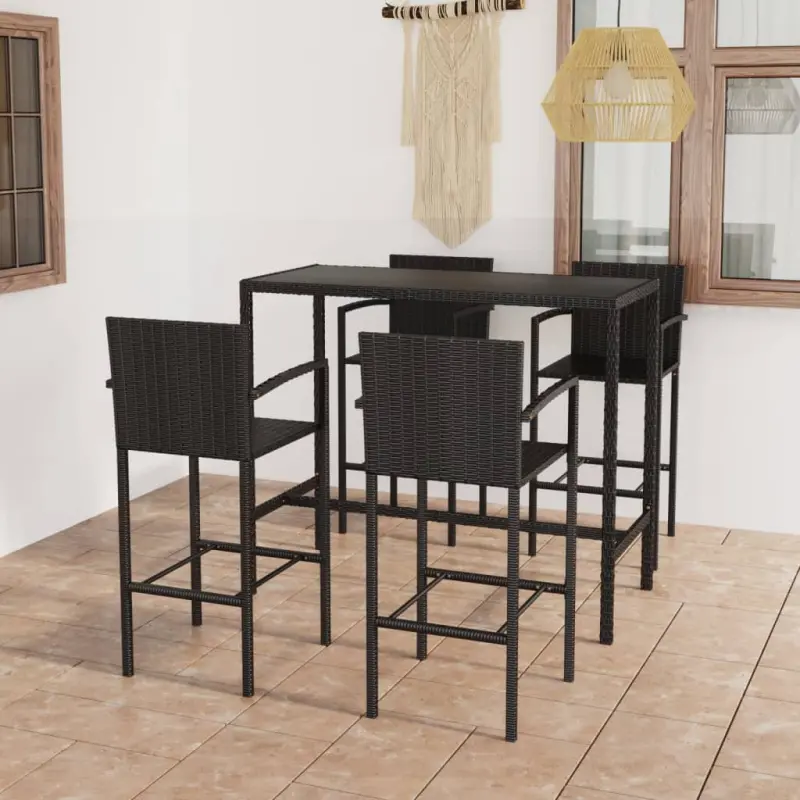 5-cz. zestaw mebli barowych do ogrodu, rattan PE, czarny