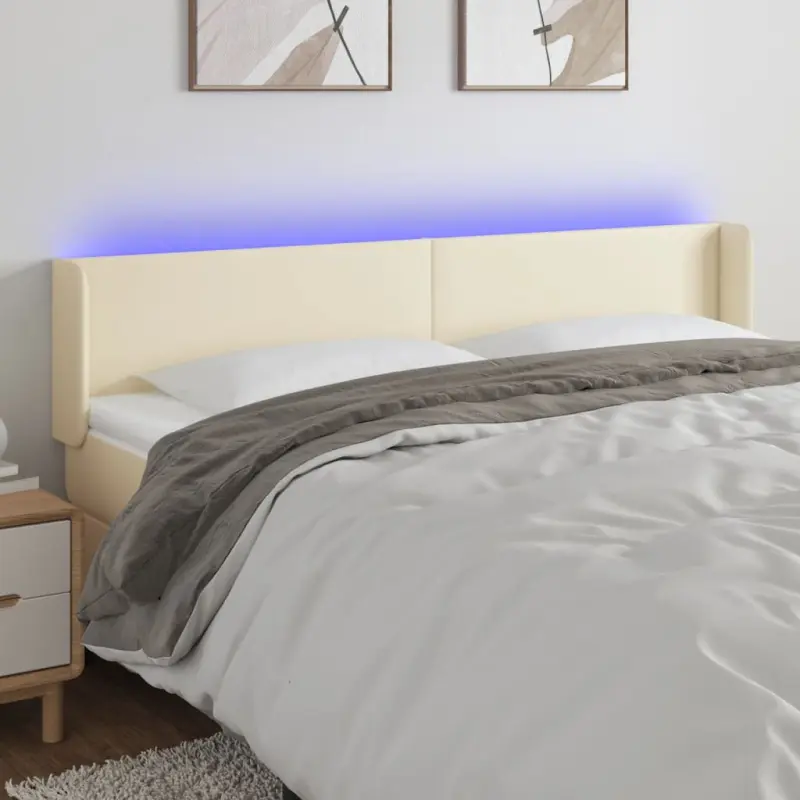 Zagłówek do łóżka z LED, kremowy, 203x16x78/88cm sztuczna skóra