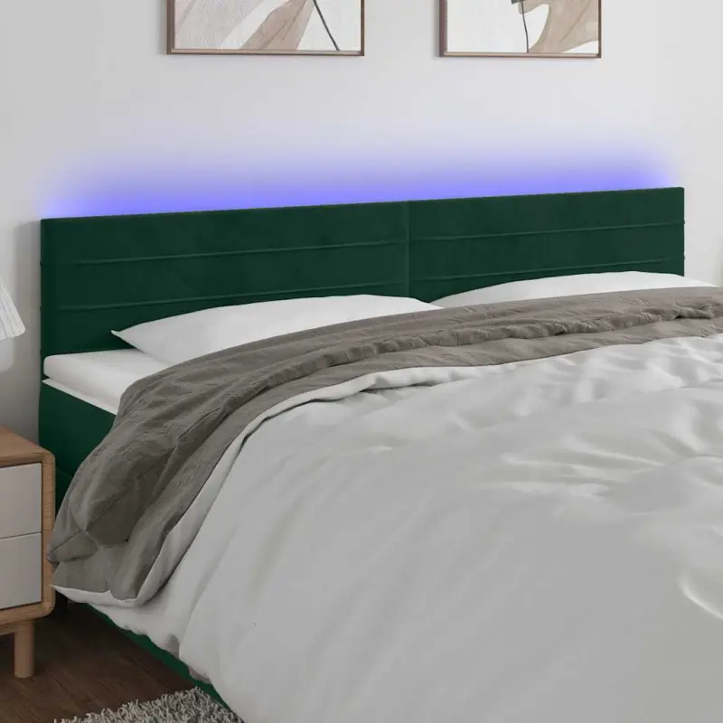 Zagłówek do łóżka z LED, ciemnozielony, 180x5x78/88 cm, aksamit