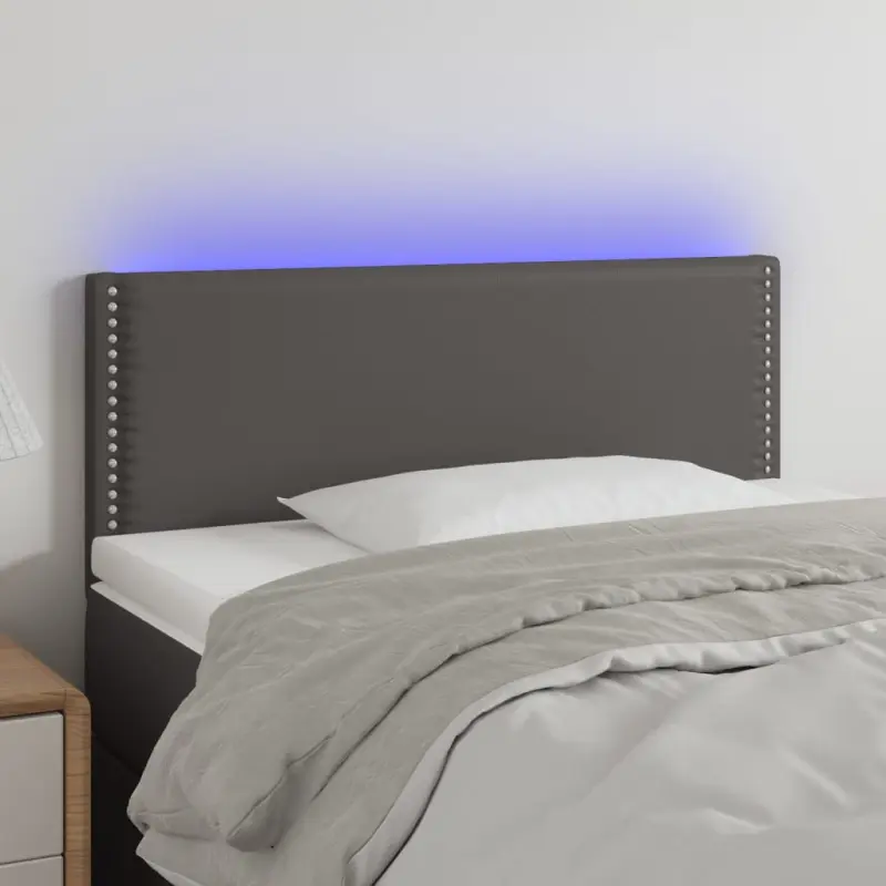 Zagłówek do łóżka z LED, szary, 100x5x78/88 cm, sztuczna skóra