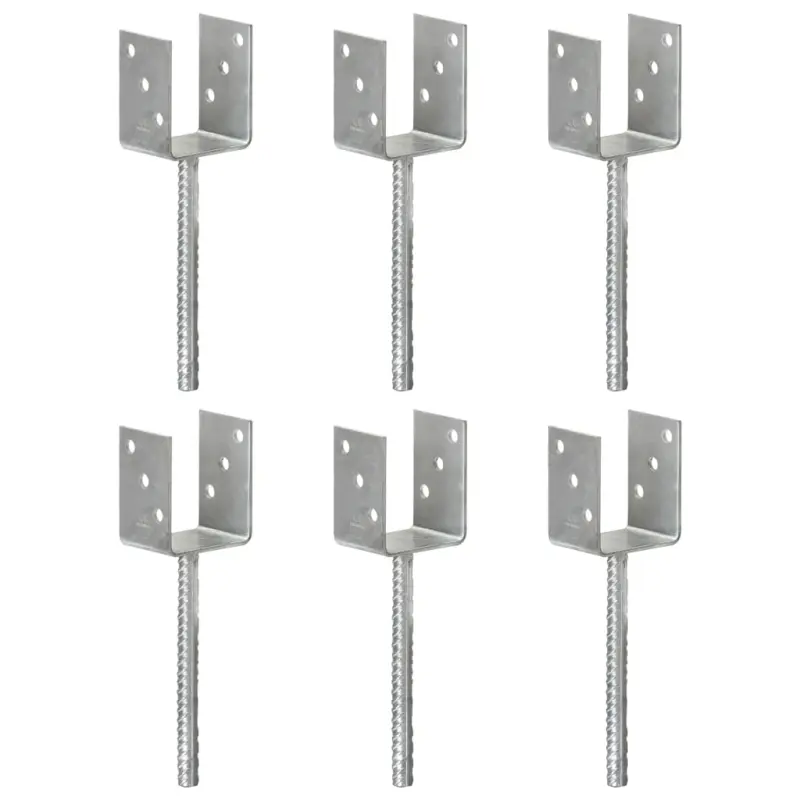 Kotwy do słupków, 6 szt., srebrne, 8 x 6 x 30 cm, stal