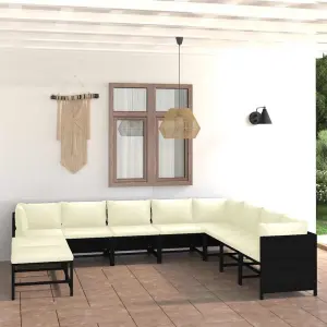 Meble ogrodowe z 9 elementów rattan PE czarny zestaw wypoczynkowy z