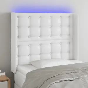Zagłówek do łóżka z LED, biały, 83x16x118/128cm, sztuczna skóra