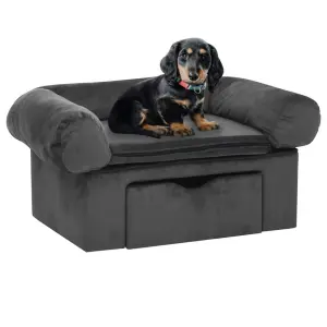 Sofa dla psa, z szufladą, ciemnoszara, 75x50x38 cm, pluszowa