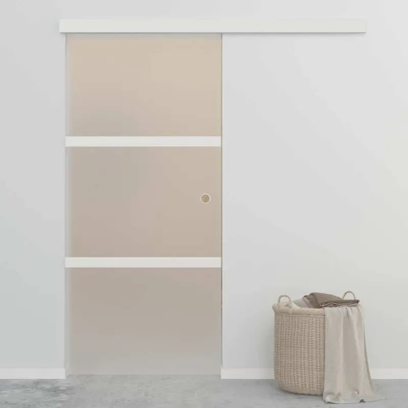Drzwi przesuwne, szkło ESG i aluminium, 90x212 cm, srebrne