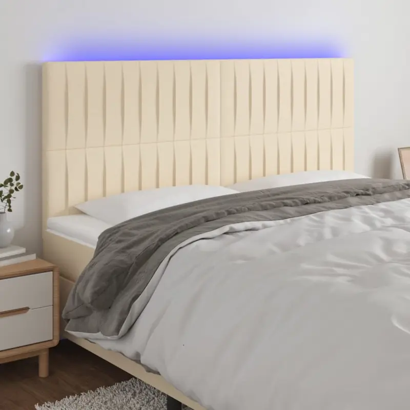 Zagłówek do łóżka z LED, kremowy, 160x5x118/128 cm, tkanina