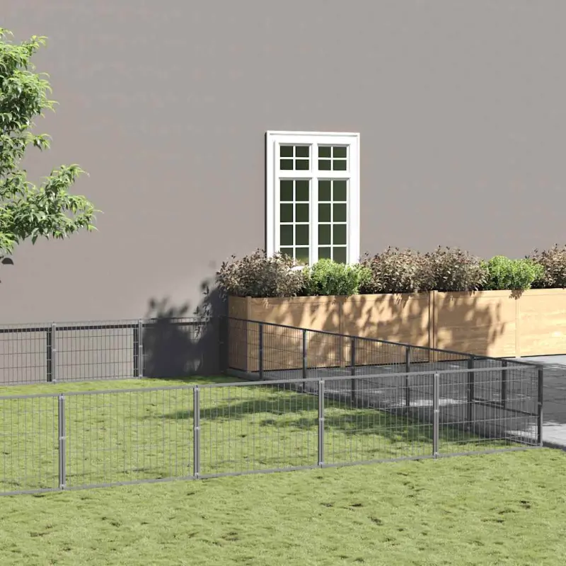 Kojec dla psa, srebrny, 60 m², stalowy