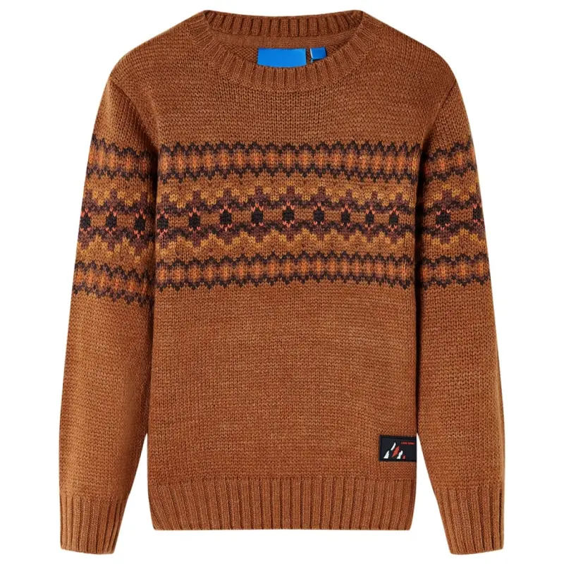 Sweter dziecięcy z dzianiny, koniakowy, 128