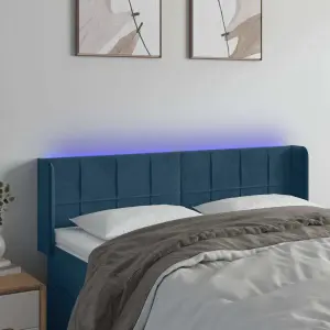 Zagłówek do łóżka z LED ciemnoniebieski 147x16x78/88 cm aksamit