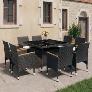 Meble ogrodowe 9-cz. rattan PE i drewno akacjowe czarno-brązowe