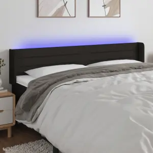 Zagłówek do łóżka z LED, czarny, 203x16x78/88 cm, tkanina