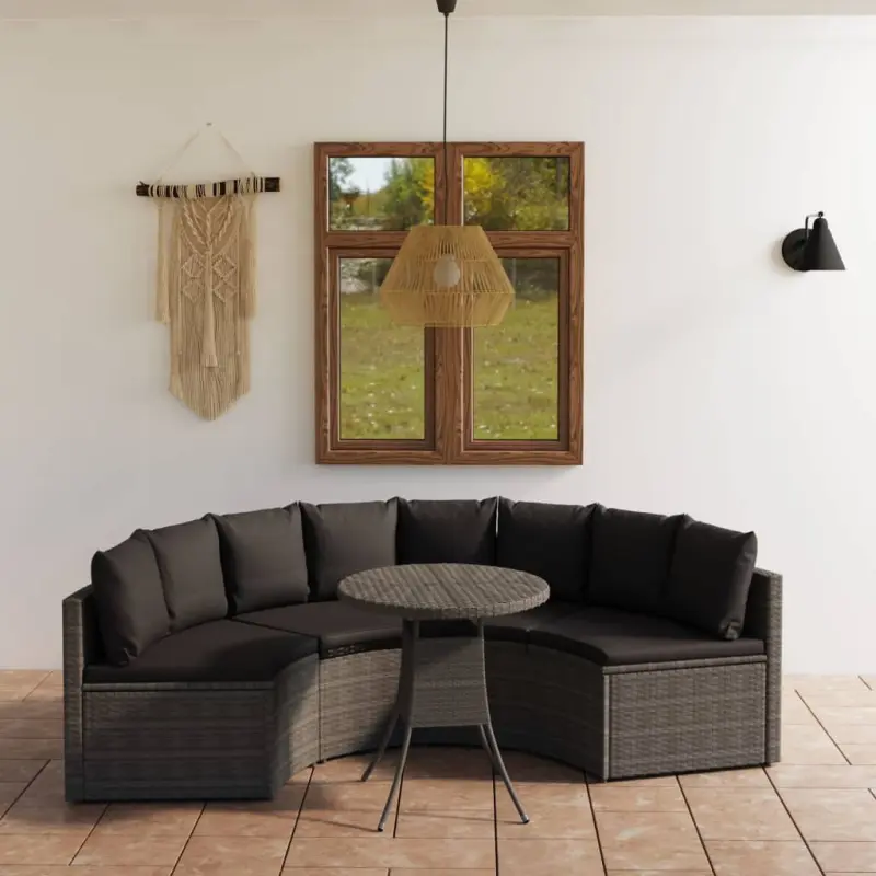 5-częściowa sofa do ogrodu, z poduszkami, polirattan, szara