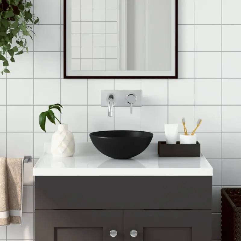 Umywalka łazienkowa, ceramiczna, matowa czerń, okrągła