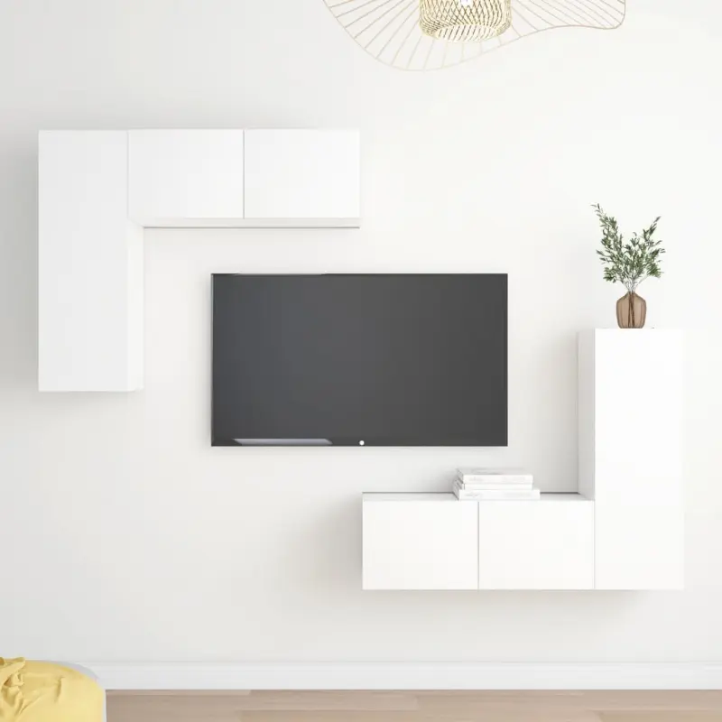 4-cz. zestaw szafek TV, biały, materiał drewnopochodny
