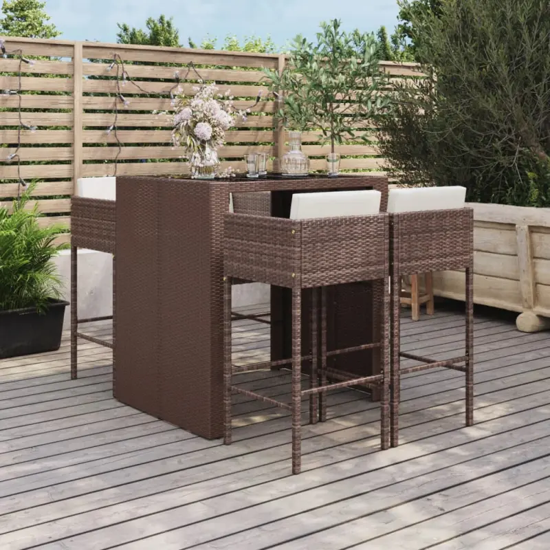 Meble ogrodowe barowe 5-cz. z poduszkami brązowy rattan PE stal