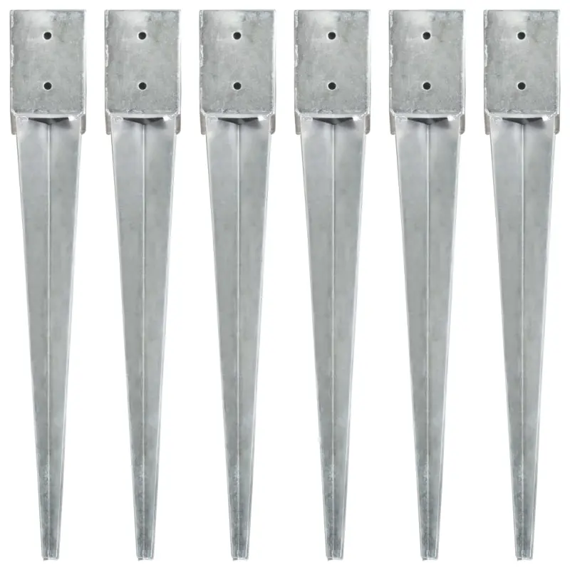 Kołki gruntowe, 6 szt., srebrne, 10x10x76 cm, stal
