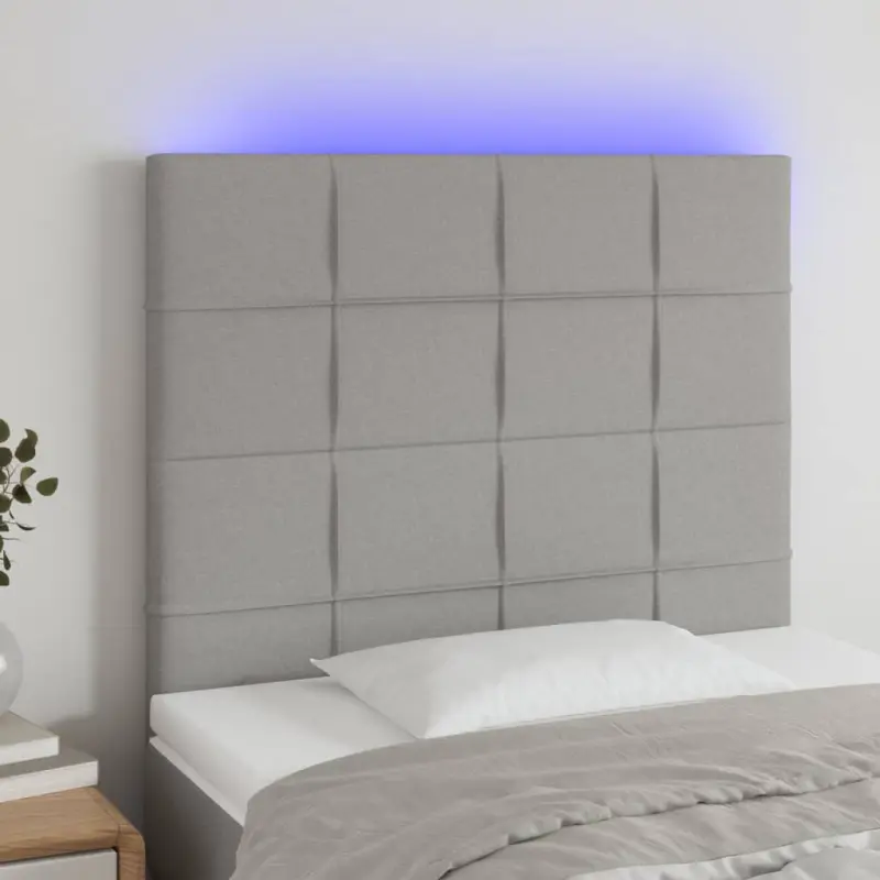 Zagłówek do łóżka z LED, jasnoszary, 80x5x118/128 cm, tkanina