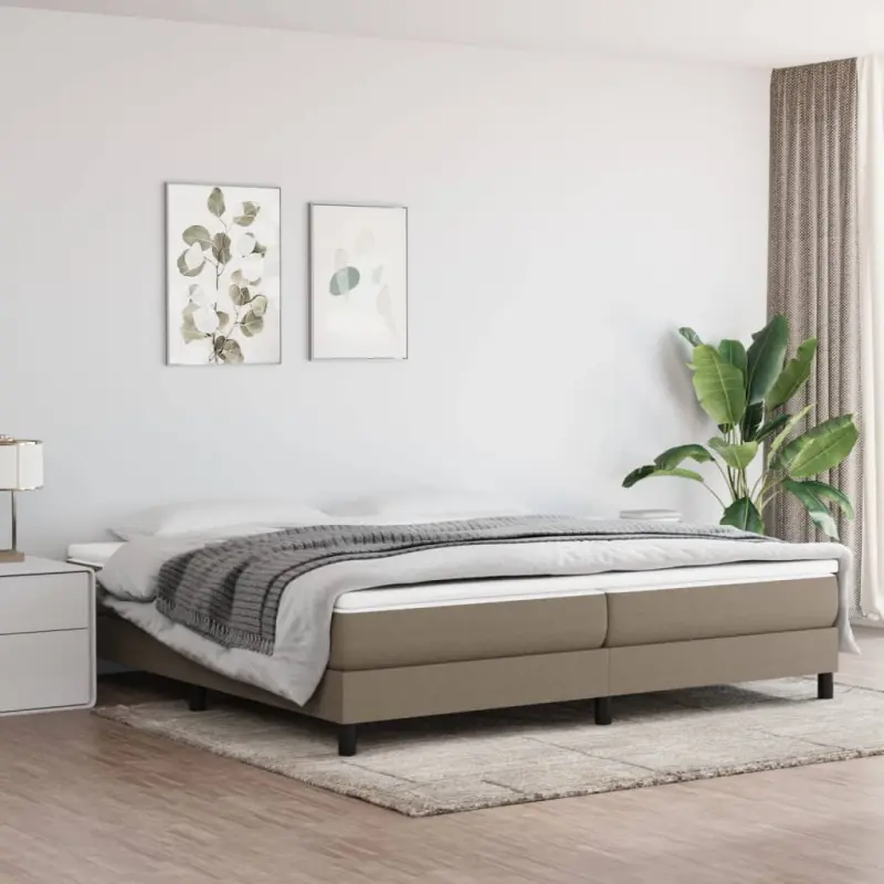 Łóżko kontynentalne, taupe, 200x200 cm, obita tkaniną