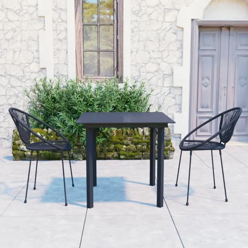 3-częściowy zestaw mebli ogrodowych, rattan PVC, czarny
