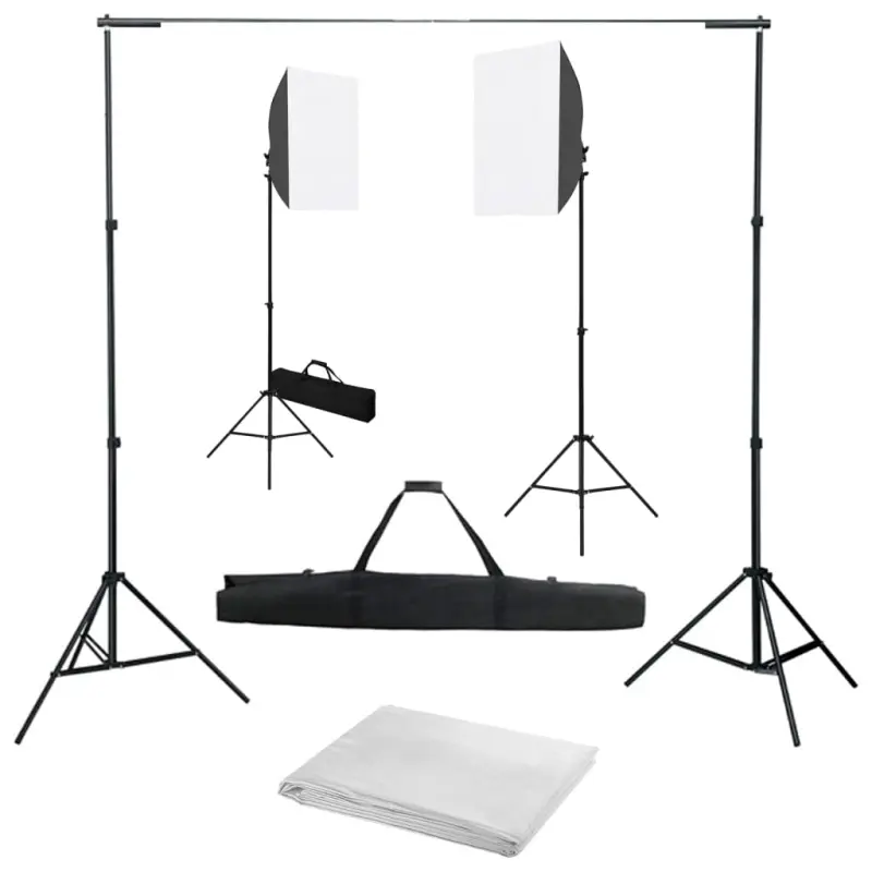 Fotograficzny zestaw studyjny z lampami softbox i tłem