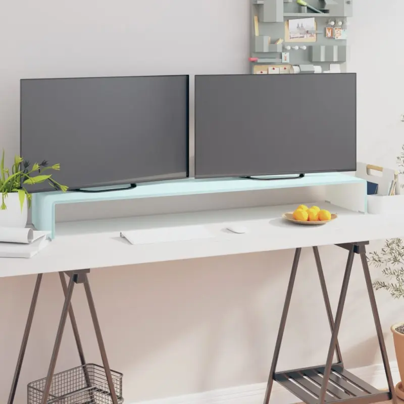 Podstawka pod monitor / TV, zielone szkło, 120x30x13 cm