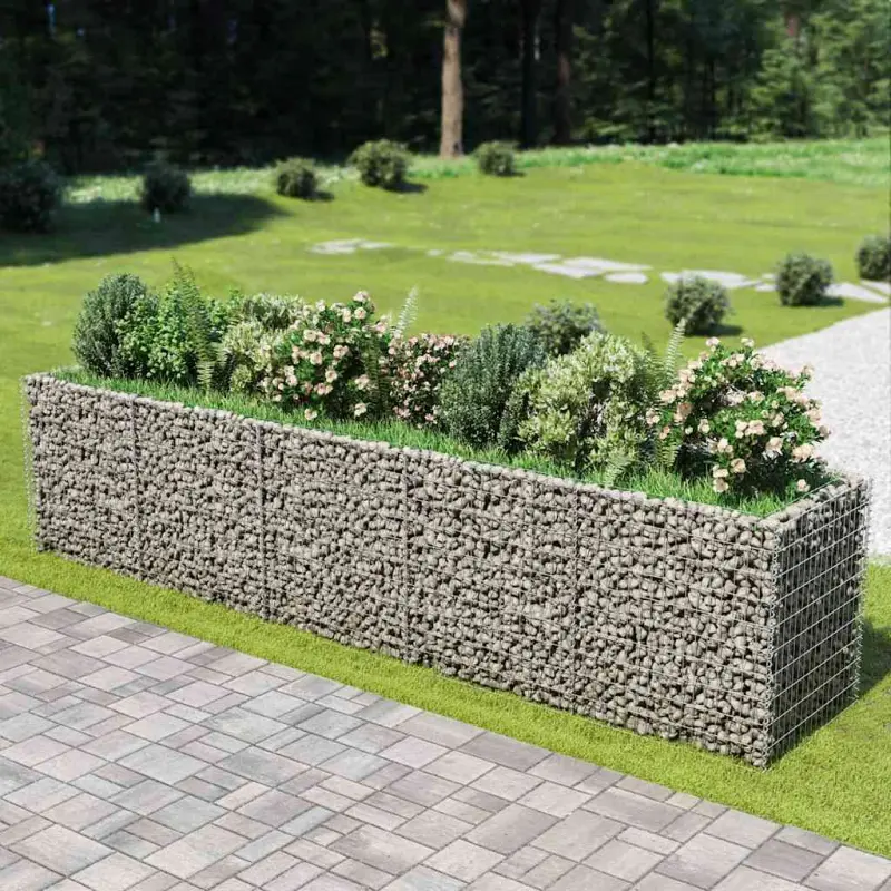 Podwyższona donica gabionowa, galwanizowana stal, 450x90x100 cm