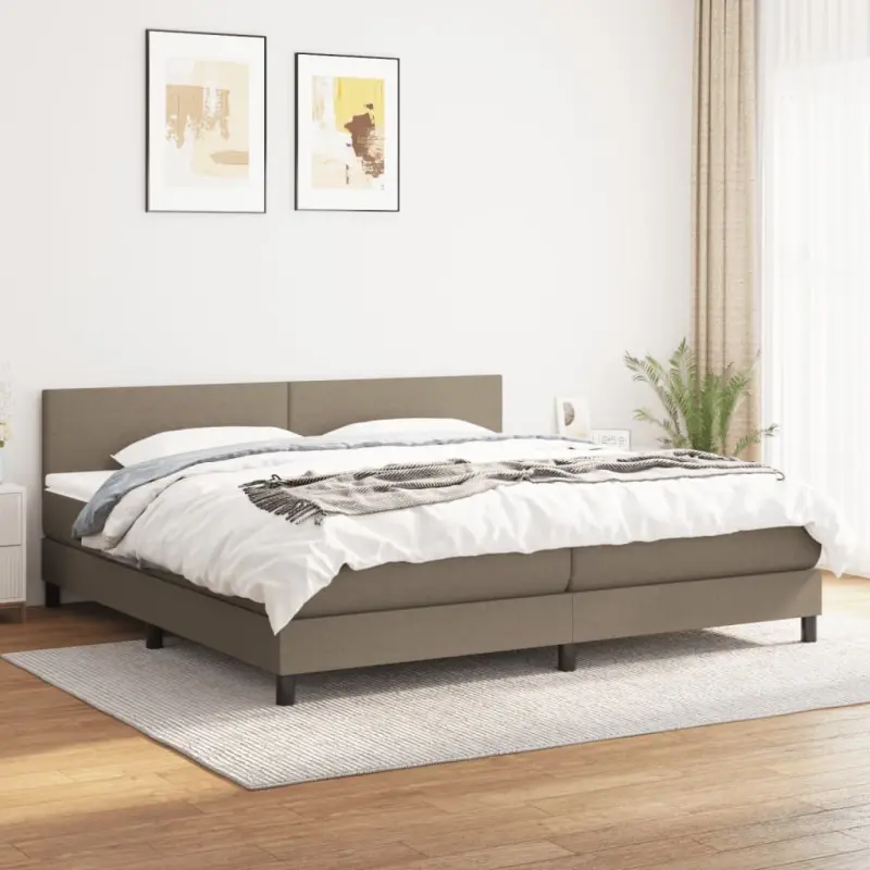 Łóżko kontynentalne z materacem, taupe, tkanina, 200x200 cm