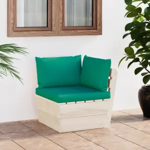Ogrodowa sofa narożna z palet z poduszkami, impregnowany świerk