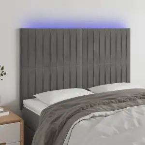 Zagłówek do łóżka z LED, jasnoszary, 144x5x118/128 cm, aksamit