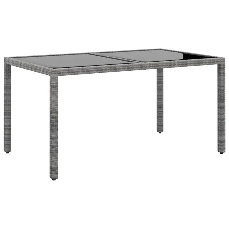 Stół ogrodowy, 150x90x75 cm, szkło i rattan PE, szary