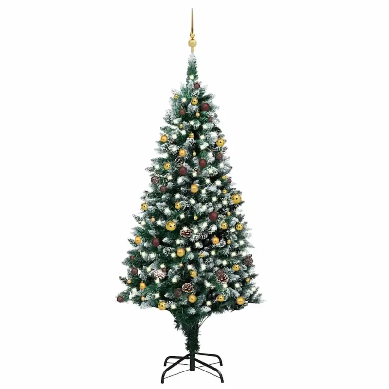 Sztuczna choinka z LED, bombkami i szyszkami, 240 cm