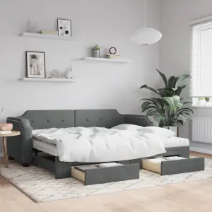 Sofa rozsuwana z szufladami, ciemnoszara, 90x190 cm, tkanina