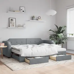 Sofa rozsuwana z szufladami, jasnoszara, 100x200 cm, tkanina