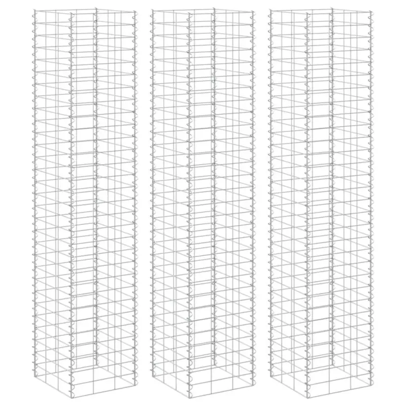 Wysokie donice gabionowe, 3 szt., 30x30x200 cm, żelazo