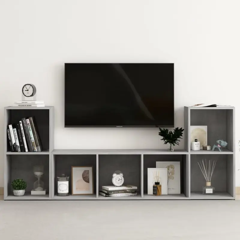 3-cz. zestaw szafek TV, szarość betonu, materiał drewnopochodny