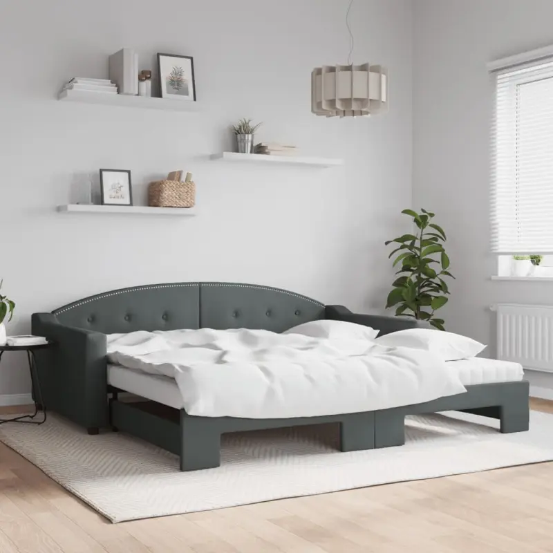Sofa rozsuwana z materacami, ciemnoszara, 100x200 cm, tkanina