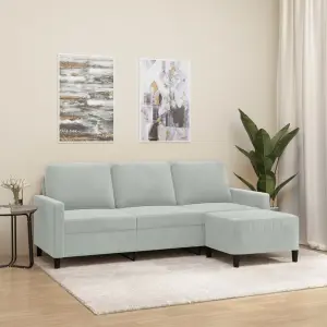 3-osobowa sofa z podnóżkiem, jasnoszara, 180 cm, aksamit