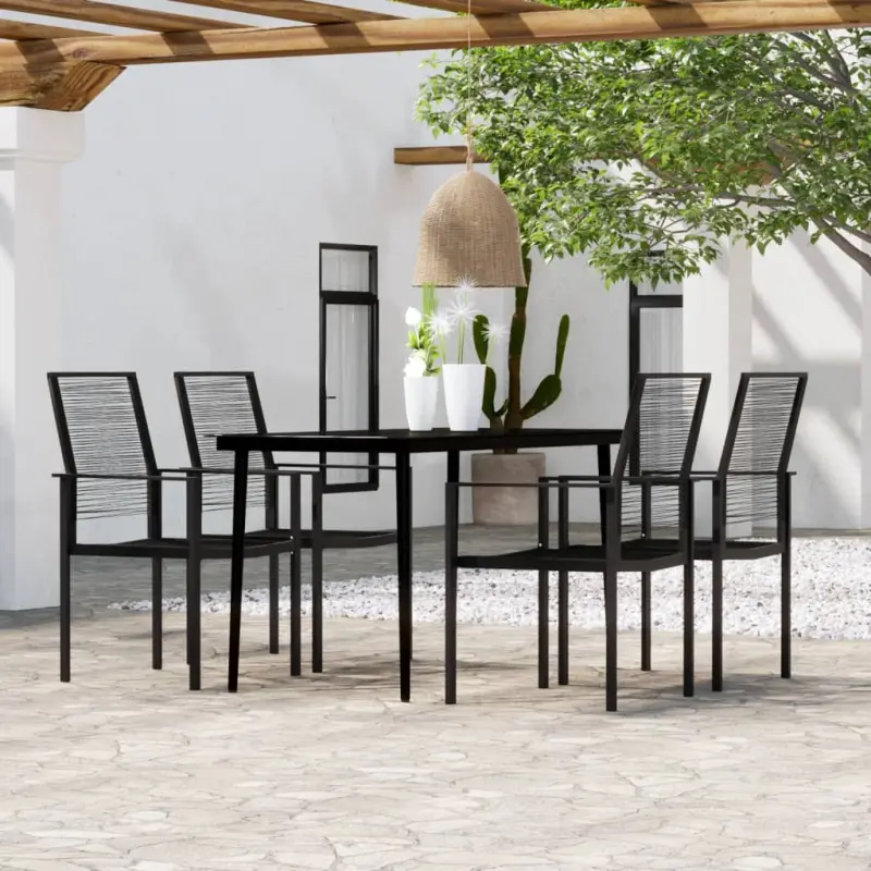 Meble ogrodowe 5-częściowy zestaw czarny stal i rattan PVC z szklanym
