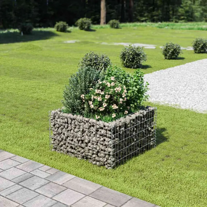 Podwyższona donica gabionowa, galwanizowana stal, 90x90x50 cm