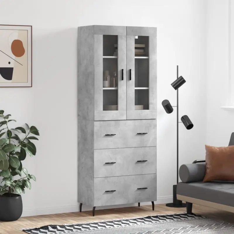 Witrynka, szarość betonu 69,5x34x180 cm materiał drewnopochodny