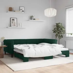 Sofa rozsuwana, ciemnozielona, 100x200 cm, aksamit